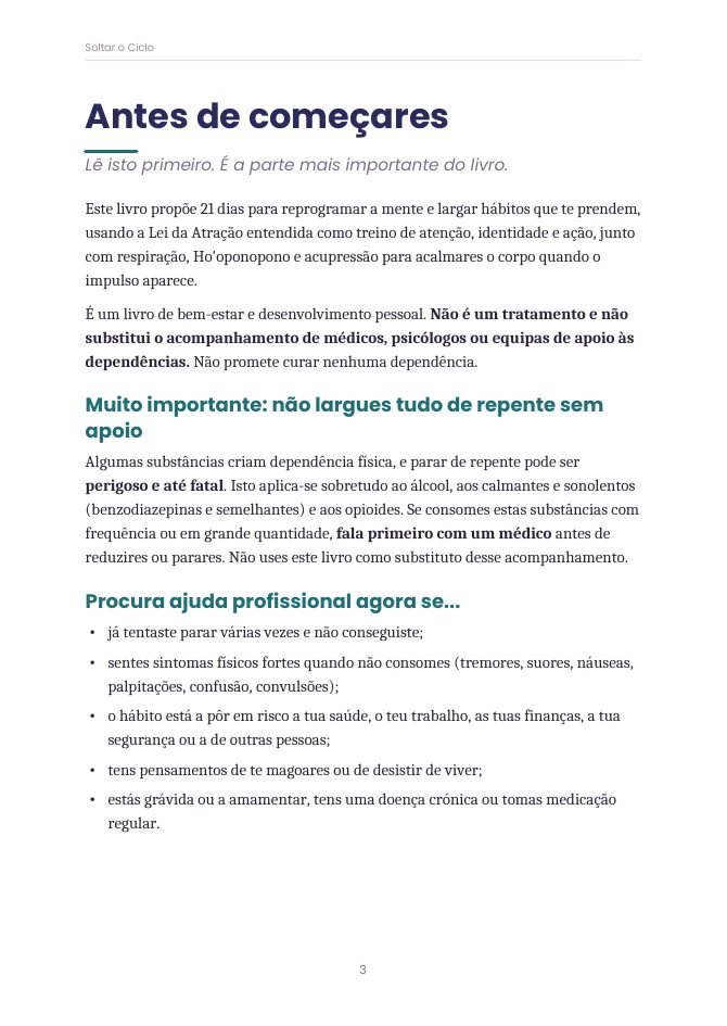 Página com os avisos de segurança do livro